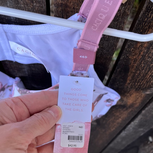 Cacique Lightly Lined T-Shirt Floral Bra NWT White Pink Green Sz 46D - Picture 4 of 10